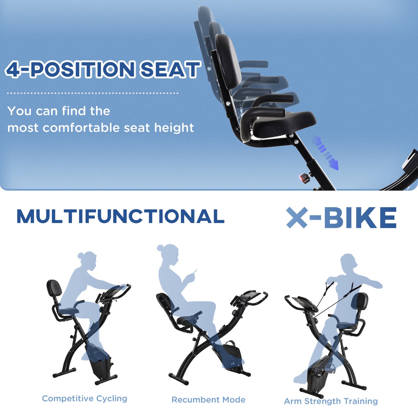 2-In-1 Folding Exercise Bike Upright Cycling Machine with Resistant Band Black