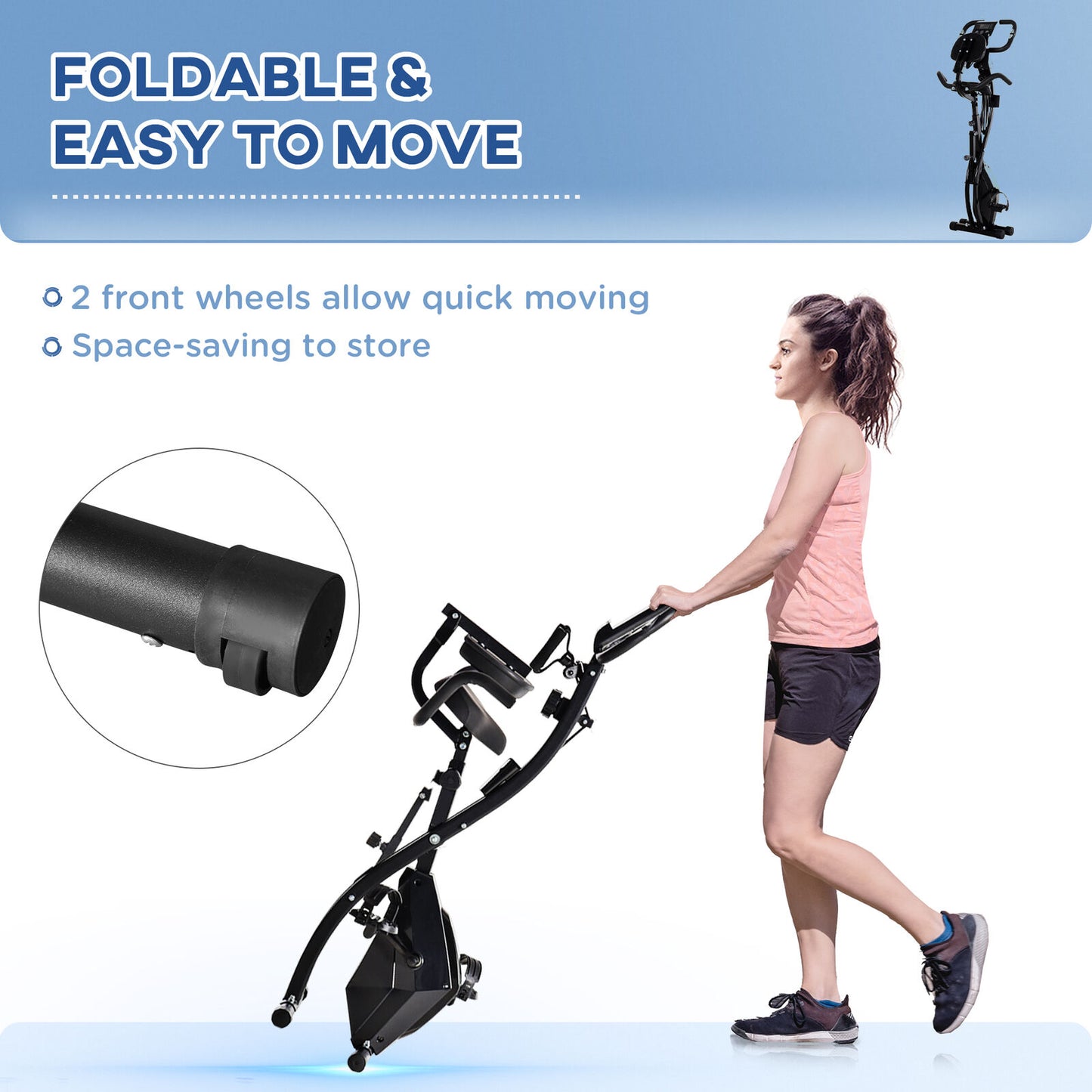 2-In-1 Folding Exercise Bike Upright Cycling Machine with Resistant Band Black