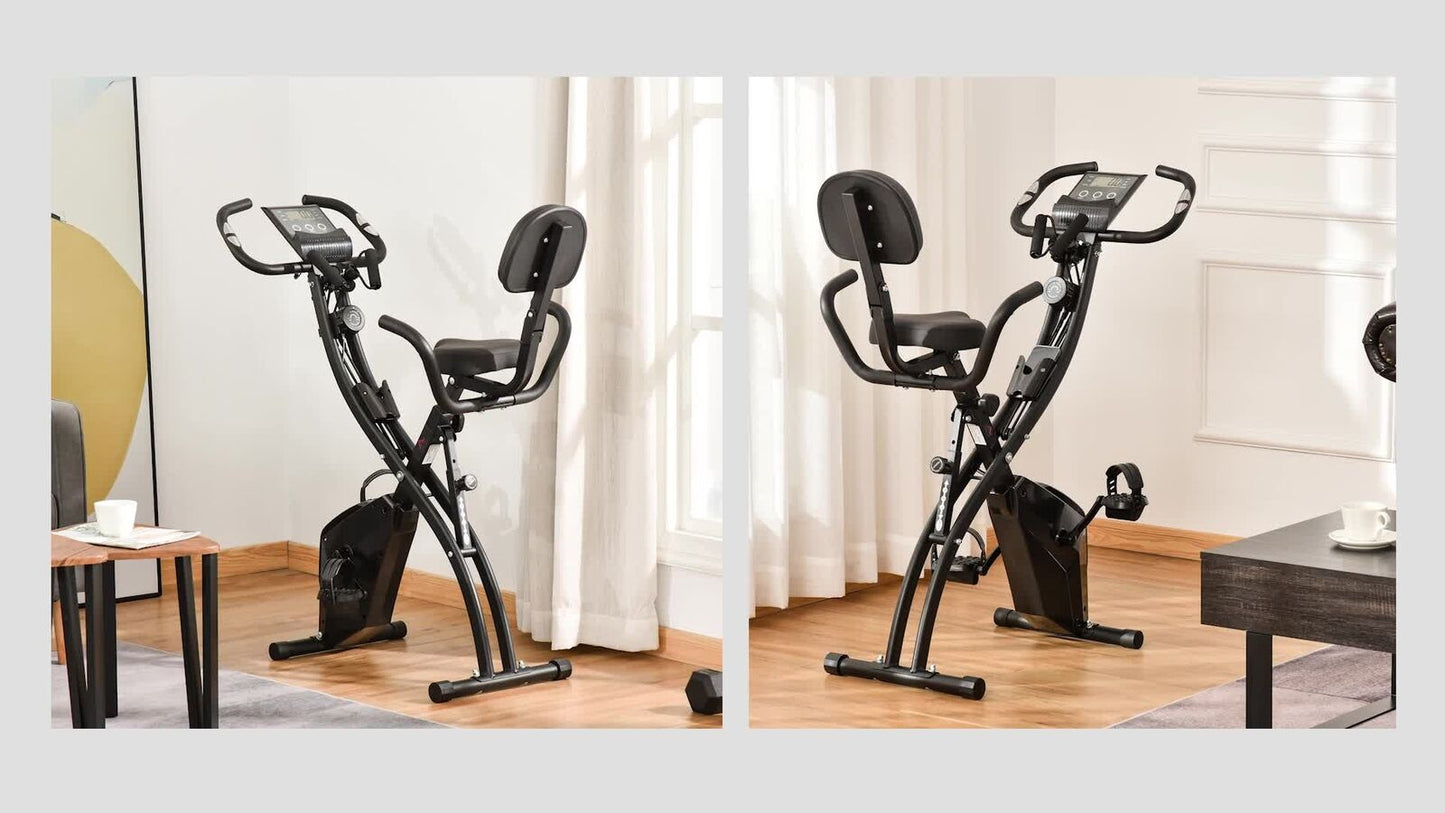 2-In-1 Folding Exercise Bike Upright Cycling Machine with Resistant Band Black